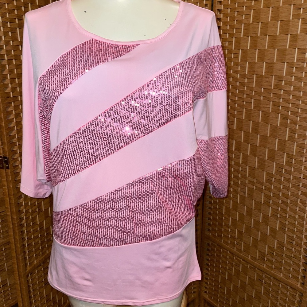 80s style Pink Sequins Batwing sleeve
